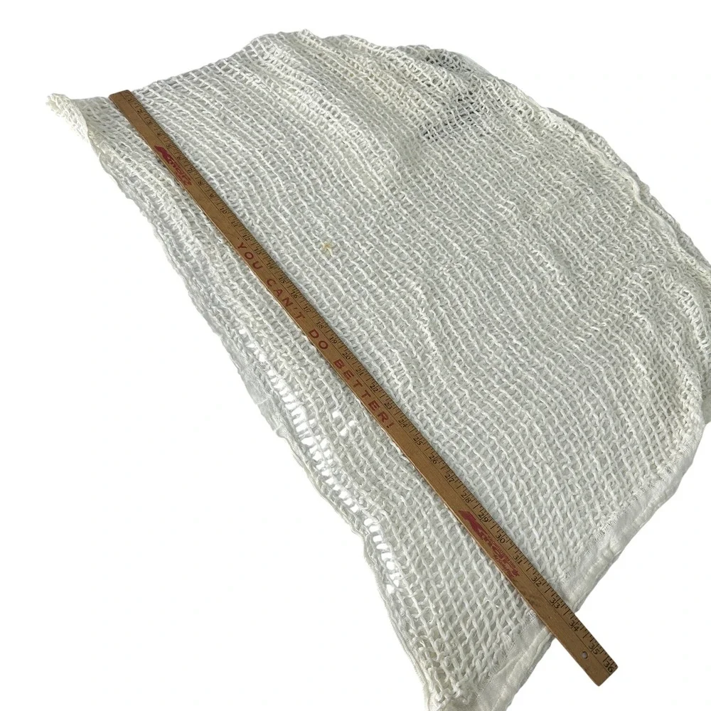 Coastal Boho Gauze Mesh Scarf Fishnet Open Knit White Beach Cover Artsy Layer - Picture 5 of 8